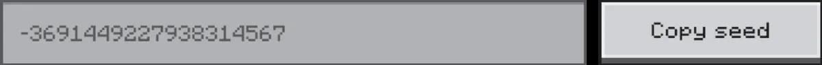 The world seed field of Bedrock Edition with a long negative number and a Copy seed button next to it