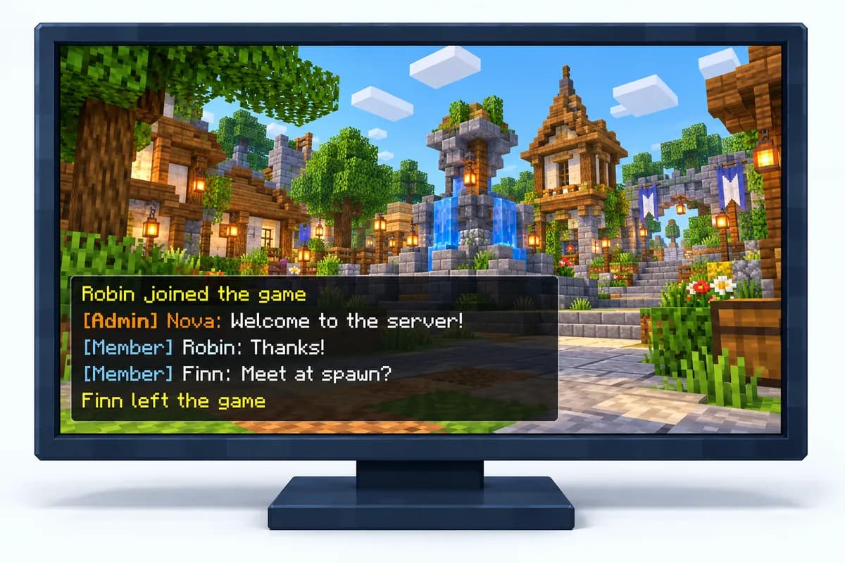 A Java Edition chat log with lines from several players with the rank prefixes [Admin] and [Member], and join and leave messages