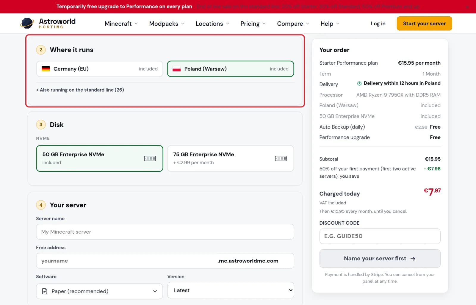 The Where it runs step of the order form marked in red