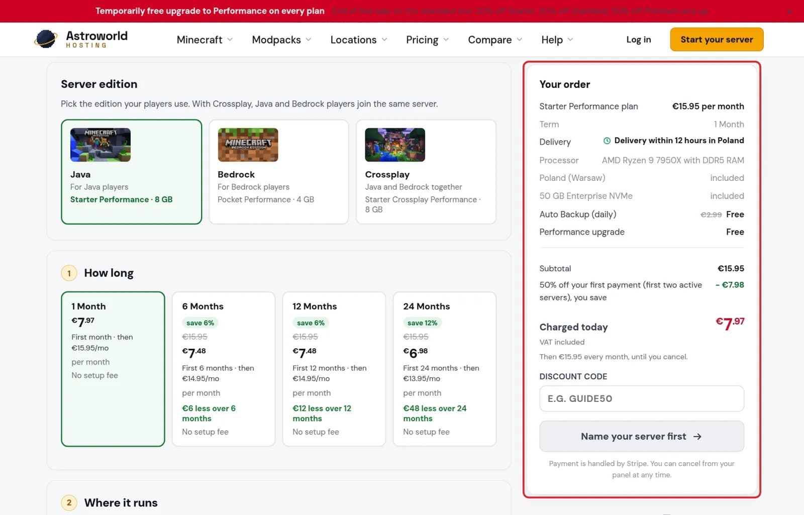 The Your order summary with the price, the discounts and the charged today amount marked in red
