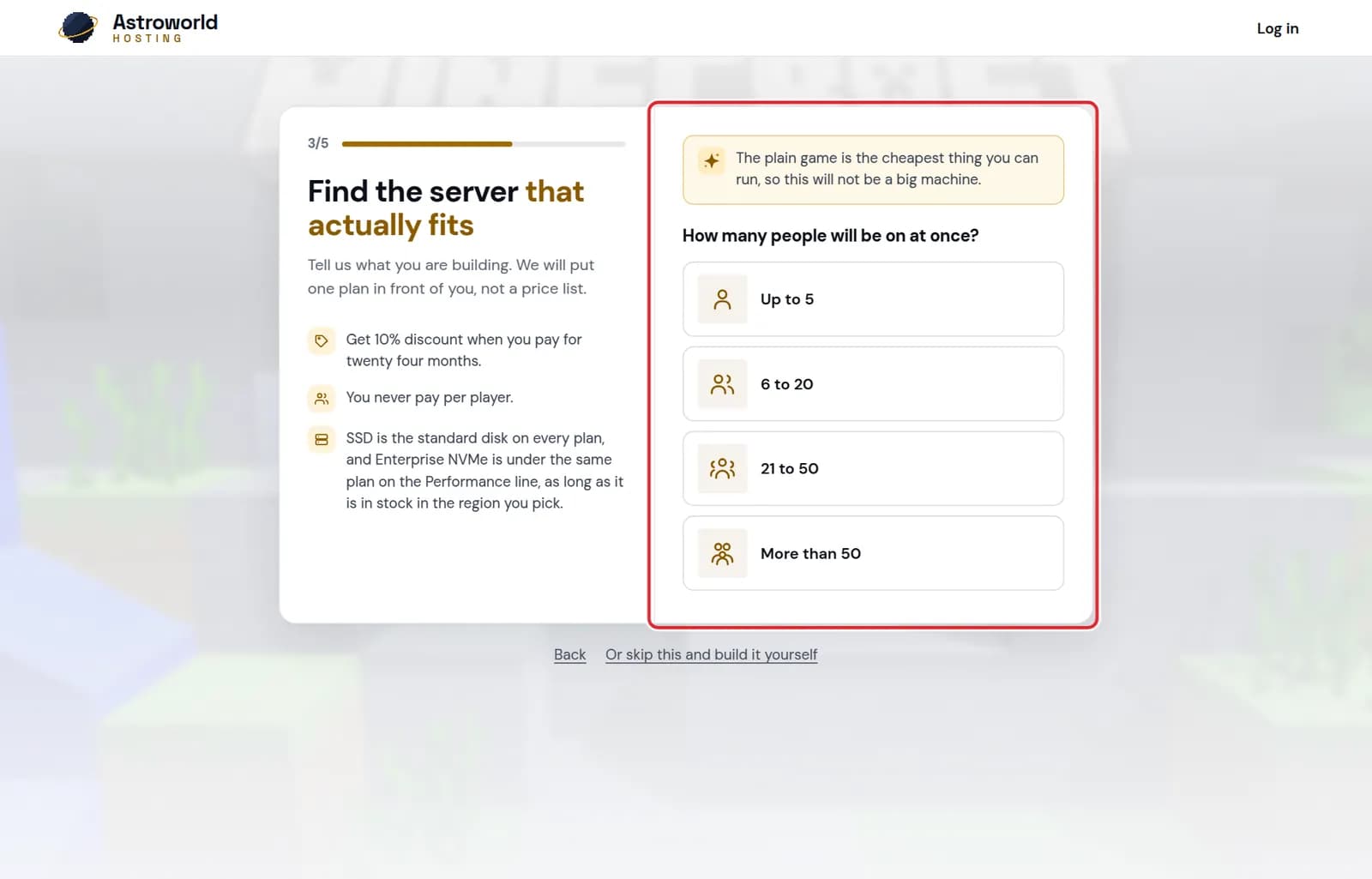 The question How many people will be on at once with its four choices marked in red