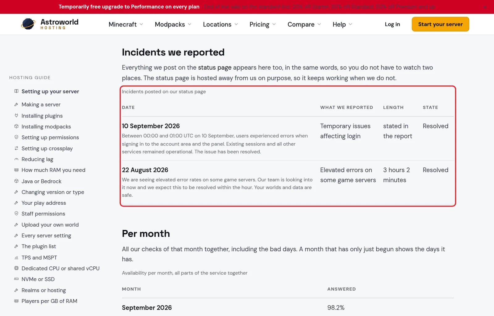 The Incidents we reported table marked in red