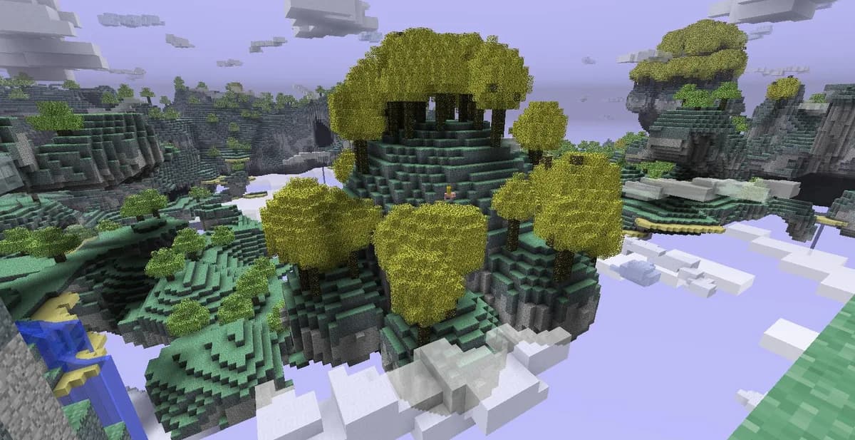 Floating islands of the Aether mod, a whole extra dimension added by a Java mod