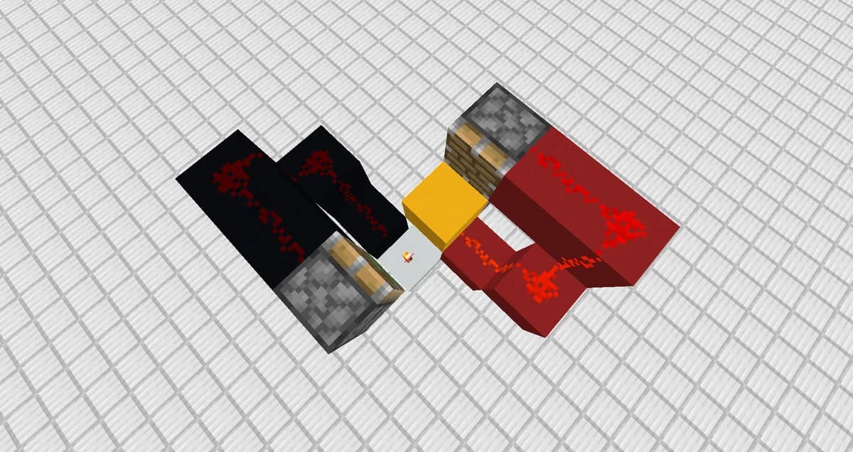 Zegar redstone zero-tick zbudowany z tłoków, przekaźników i pyłu redstone