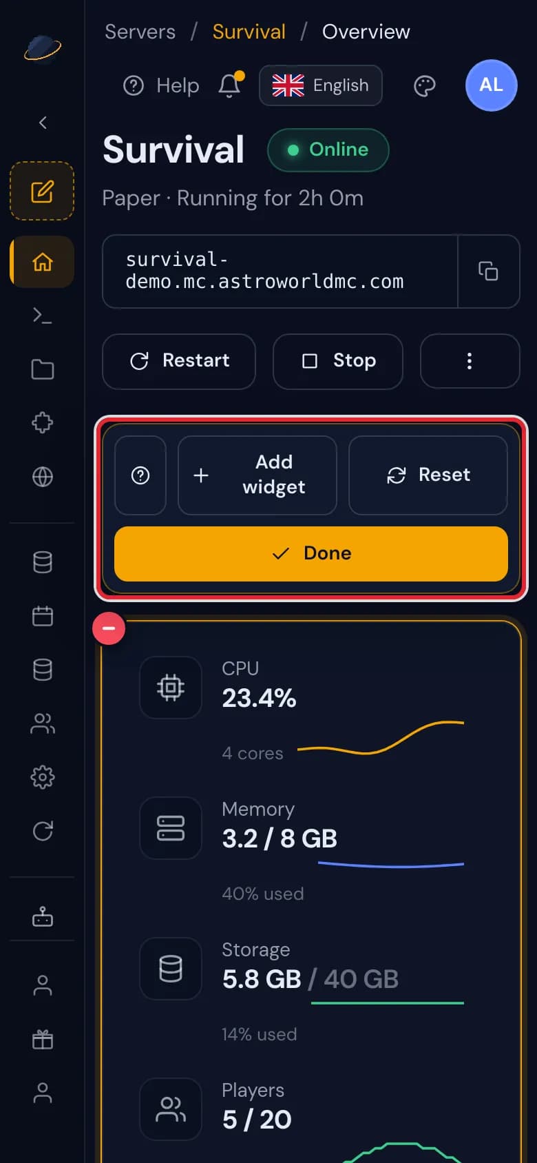Edit mode on a phone, with the edit bar marked in red above the framed widgets