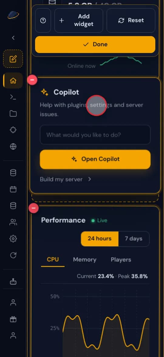 Pressing and holding the Copilot widget on a phone and dragging it above the performance chart