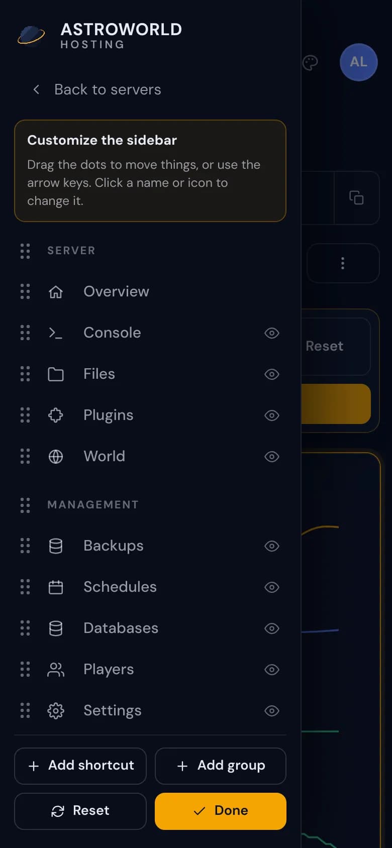The sidebar editor opened as a drawer over the page on a phone, with Done at the bottom