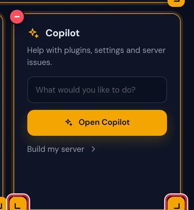 A widget in edit mode: the minus in its upper left corner, and a resize handle in both lower corners