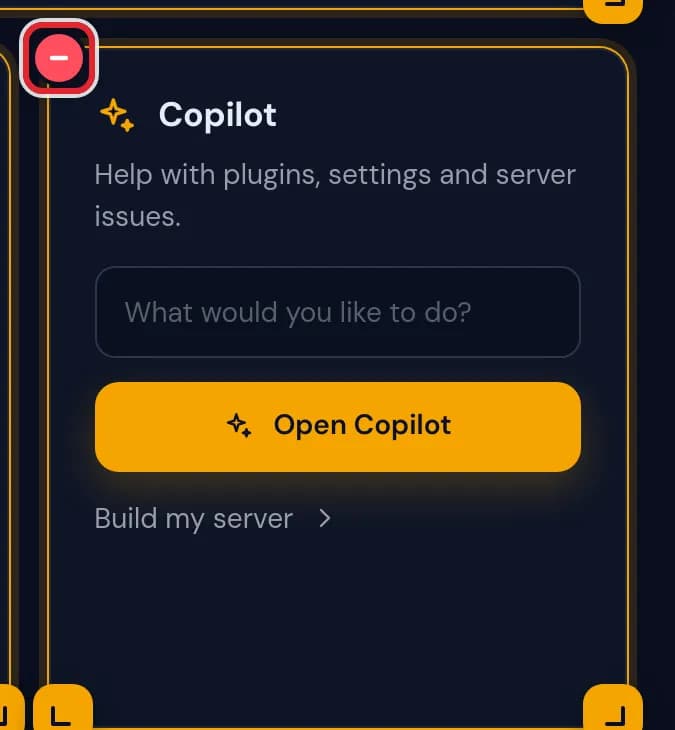 The red minus button at the top left corner of the Copilot widget, marked in red