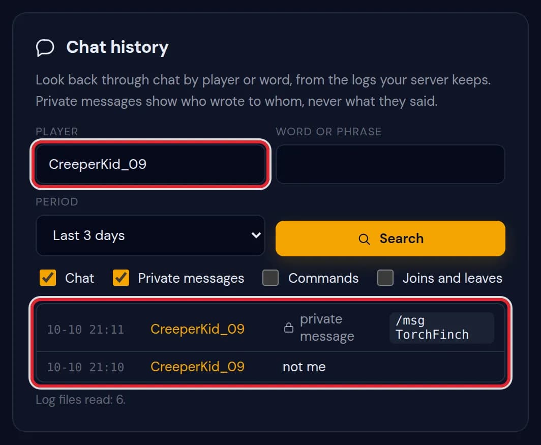Only the lines of CreeperKid_09, including a private message to TorchFinch